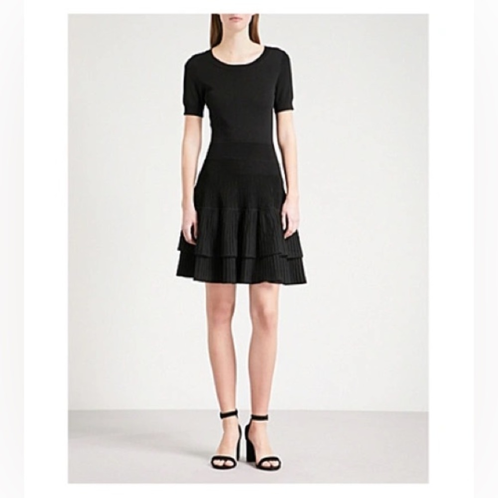 Maje Black Dress Raliano Pleated Ponte Knit Skater Black Size Small 1 Mini Knee